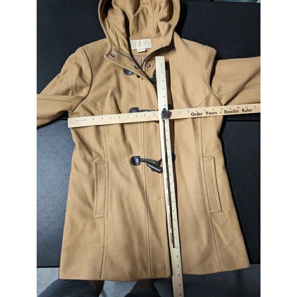 Michael Kors Women’s Tan Brown Wool Peacoat Toggle Zip Up Hooded Coat Women's Si - Picture 6 of 6